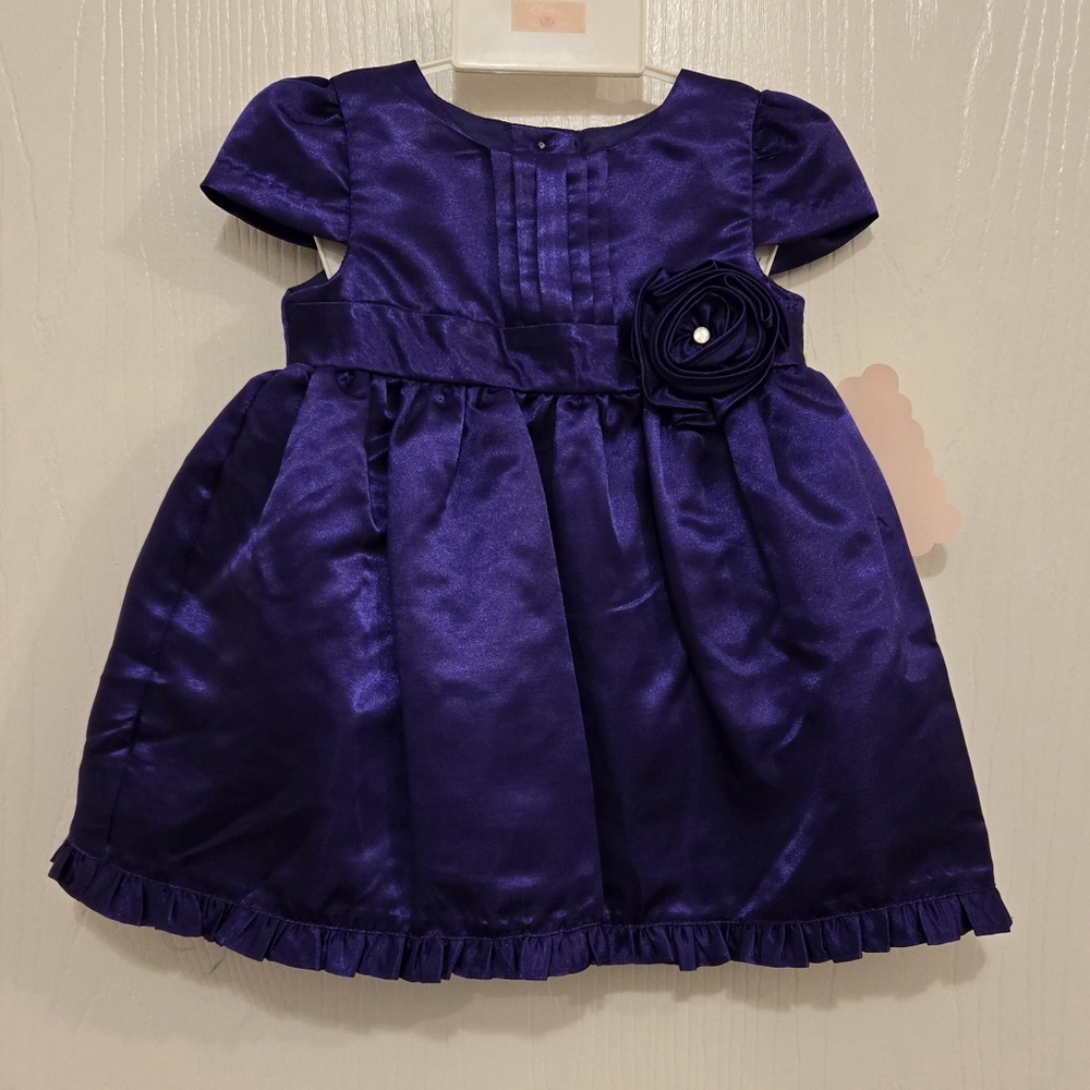 NWT Infant Girl's Chaps Satin Dress, Holiday Dress, Purple, Size 6M